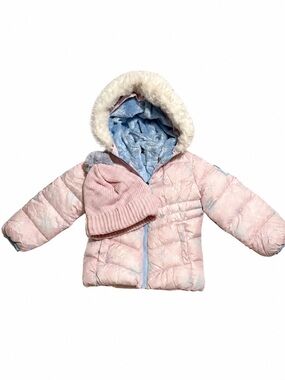 Snozu Kids 4T Pink Snowflake Detachable Hood Puffer Coat Hat Girls Winter Wear